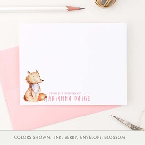 Cartões de agradecimento personalizados do berçário com conjunto de papelaria Fox, papelaria fofa para berçário Fox, cartões de notas personalizados para bebês, crianças, KS194