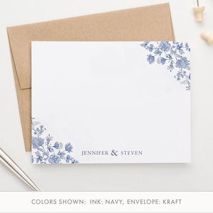 Aangepaste bruiloft stationaire kaarten en enveloppen, platte chinoiserie trouwkaart met namen, gepersonaliseerde briefpapier stel met bloemen, WS061