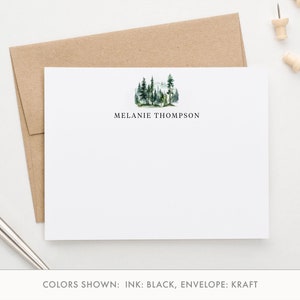 Conjuntos de papelaria personalizados da natureza para escrita de cartas, cartões e envelopes estacionários de floresta plana, cartões de nota de árvore em aquarela, árvores, PS272
