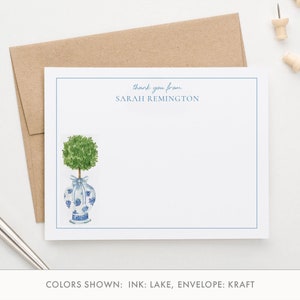 Aangepaste bedankkaarten, platte chinoiserie-notecards met enveloppen, waarderingskaartenset, briefpapier aquarel gemberpotje, PTY012