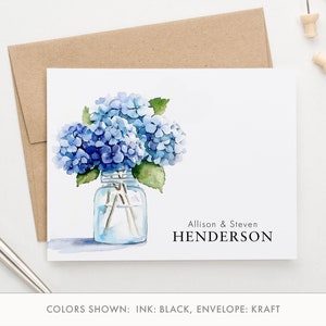 Kundenspezifisches Hochzeits-Briefpapier für Paare, gefaltetes Hochzeits-Briefpapier mit Aquarell Hortensien-Grußkarten, niedliches Paar-Geschenke, WS062