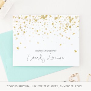Cartes de remerciement personnalisées pour bébé avec étoiles, notes de remerciement pour bébé fille, carte de correspondance pliée personnalisée avec étoile, papeterie de bébé personnalisée pour filles, KS118