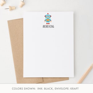 Tarjetas de notas de robot lindas para niños Tarjetas de agradecimiento de robot personalizadas, juego de papelería de robot con sobres, notas de robot personalizadas, nota para niños, KS214