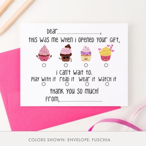 Kids Personalized Cupcake Thank You Card Fill In Thank You Notes, Girls Stationary Set Personalized Guided Stationery for PreK, Kinder KS126