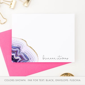 Personalized Agate Note Cards for Women, Geode Stationary, Amethyst Notecards with Envelopes, Purple Agate Thank You Cards, Elegant, PS089