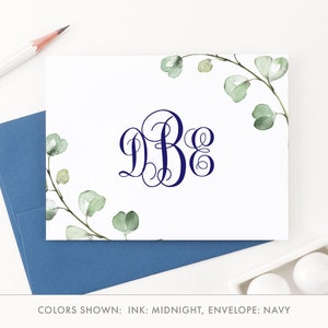 Tarjetas de papelería con monograma de Greenery, juego de papelería con monograma plegado, tarjetas de notas con monograma personalizadas, tarjetas personalizadas con monograma de Leaves, MS062