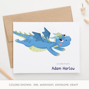 Fliegender Drache-Briefpapier für Kinder, Drachen-Notizkarte Personalisiertes gefaltetes Drachen-Briefpapier für Jungen, niedlicher Drachen-Dankeschön-Notizkarte, KS211