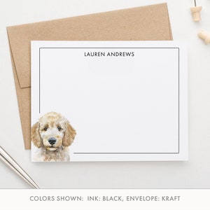 Pudel personalisierte Grußkarten mit Rand, wählen Sie Ihre Hunderasse, flaches Aquarell Haustier stationär, benutzerdefiniertes Briefpapier-Set mit Hunden PS236h