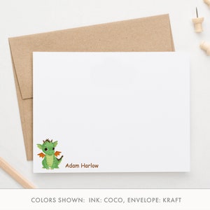 Cartões de agradecimento de dragão bebê, notas de dragão personalizadas para crianças, conjunto de papelaria de dragão, cartões de papel personalizados estacionários de dragão fofos, ks208