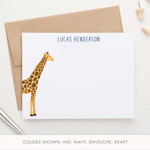 Personalisierte Giraffe Briefpapier Set für Kinder, kundenspezifische Grußkarten mit Giraffe Dankeskarten für Mädchen, Zoo-Tier Dankeschön Notizen Junge KS170