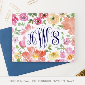 Floral Stationary Set, Personalized Monogram Stationary for Women Customized Monogrammed Note Cards, Womens Floral Folded Stationery, MS049