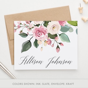 Personalisierte gefaltete stationäre Set für Frauen, Dankeskarten mit Blumenmuster, rustikale Grußkarten für Frauen Briefpapier Geschenk, stationär mit Blume PS119