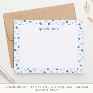 Stars Personalized Stationery for Boys Custom Star Note Cards, Girls Star Stationary Set, Baby Stars Border Thank You Cards, Cute, Boy KS169