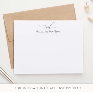 Simples 2 tarjetas de notas iniciales con monograma con nombre, escritura personalizada para mujer, papelería con monograma de 2 letras, fuente de monograma elegante, hombres MSO57