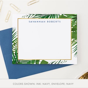 Personalized Women Stationary Gift, Custom Thank You Cards for Adults Customized Greenery Stationery Set, Palm Tree Border Notecards,  PS121