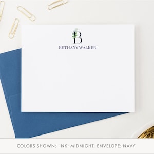 Personalized Monogrammed Note Cards with Envelopes, Initial Monogram Stationary Cards with Envelopes, Monogram Stationery Flat Card, MS041