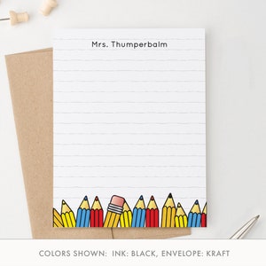 Niedliches Lehrer-Briefpapier Personalisiertes Briefpapier für Lehrer Klassenzimmer Briefpapier Gefütterter Lehrer Dankeschön mit Umschlägen, Stiften PS189