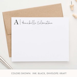 Tarjetas de papelería clásicas con 1 inicial y nombre para mujer, elegantes papelería con monograma de 1 letra para mujer, tarjeta de nota con monograma personalizada MS052