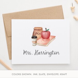 Lehrer personalisiertes faltbares Briefpapier Set, Apple Dankeskarten für Lehrer Schreibtisch Stationery, Benutzerdefinierte Aquarell Notizkarten, Niedlich, PS188