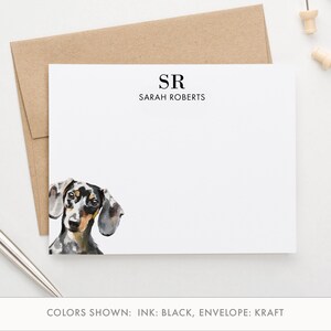 Papeterie monogramme personnalisée avec des chiens, choisissez votre race de chien, cartes pour notes plates teckel avec enveloppes, carte MS092c pour portrait d&#39;animal de compagnie