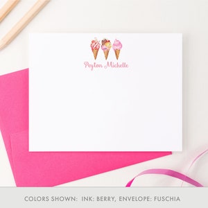 Set di cancelleria cono gelato personalizzato per ragazze, biglietti di ringraziamento per gelato per bambini, cancelleria ad acquerello per biglietti per bambini, KS119
