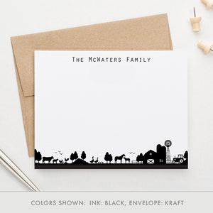 Personalisierte Familien Farm Stationäre Set, individuelle Ranch Dankeskarten, Familien Housewarming Geschenke, Familien Farm Notecards, Tier, FS014
