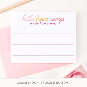 Niedliches gefüttertes Lager Briefpapier Eine Notiz von personalisierte Mädchen Sommer Camp Briefpapier für Kinder Benutzerdefinierte Camp Notizen, Hallo vom Camp Notizkarte KS187