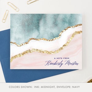 Elegante agaat briefpapier voor vrouwen blauwe en roze agaat GEVOUWEN notitiekaarten voor volwassenen, geode bedankkaarten, blauwe amethist agaat, schattig, PS151