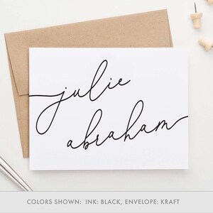 Tarjetas de agradecimiento DOBLADAS simples para mujeres Tarjetas de notas con fuentes de guión, papelería elegante personalizada para adultos, papelería linda personalizada PS156
