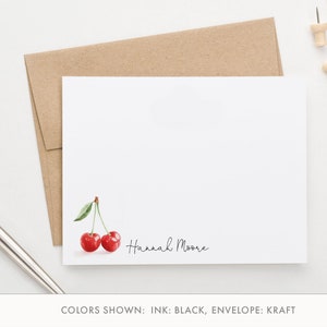 Juego de papelería personalizado para mujeres, juegos de papelería planos de cerezo en acuarela para escribir cartas, tarjetas de notas de verano con sobres, PS241