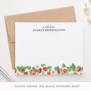 Personalisierte Grußkarten mit Umschlag, Flache Erdbeere Stationär zum Schreiben, Aquarell Obst Notecard Briefpapier Set, Erdbeeren, PS240