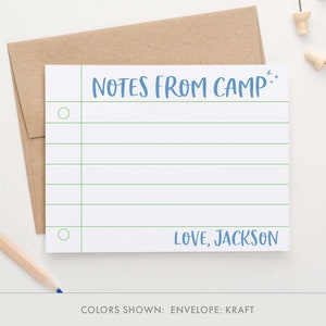 Nota simple del juego de papelería del campamento de verano para niños, papel de escritura de cartas de campamento personalizado, papelería de campamento forrada para niños, lindo KS188