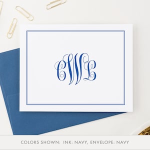 Cartes de papeterie monogrammes, ensemble de papeterie monogramme plié personnalisé, cartes de correspondance monogramme avec enveloppe, cadeaux monogramme classique, MS026