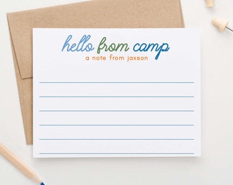 A Note From Personalized Boys Summer Camp Stationery for Kids Custom Camp Notes, Cute Lined Camp Stationary, Hello From Camp Note Card KS186