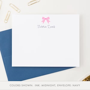 Kids Bow Stationery, Girls Personalized Note Cards, Custom Bow Stationery for Kids, Personalized Baby Gifts, Girl Stationary Cards, KS058