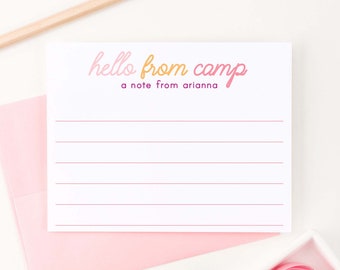 Cute Lined Camp Stationary A Note From Personalized Girls Summer Camp Stationery for Kids Custom Camp Notes, Hello From Camp Note Card KS187