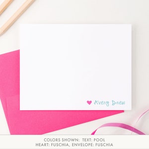 Girls Stationery set, Personalized stationery set, girls stationary, Personalized Stationary, Heart and Name, Modern Pink Paper, KS017 image 1