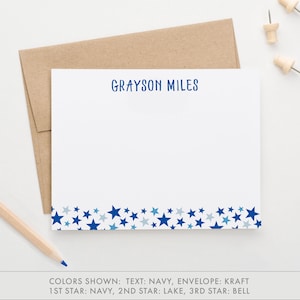 Gepersonaliseerde sterbriefpapier voor jongens, gepersonaliseerde bedankkaarten voor baby's jongen, gepersonaliseerd briefpapier voor briefpapier voor babyjongen, STARS KS092