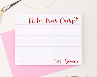 Cute Note From Camp for Girls Summer Camp Stationery Set, Personalized Camp Letter Writing Paper Lined Camp Note Cards for Kids Modern KS189