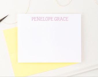 Girls Personalized Block Font Stationery, Simple Notecards for Girl Custom Stationary, Modern Thank You Note Cards for Kids Note card, PS013