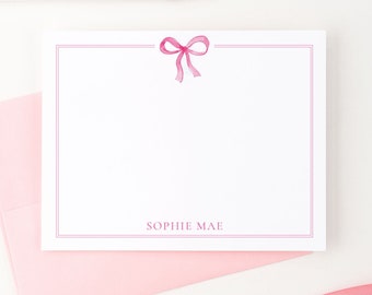 Personalisierte Mädchen Stationäre Karten und Umschläge, Flache Rosa Bogen Bogen Briefpapier Karte, Aquarell Karte Für Kinder, Niedliche Karte, KS252