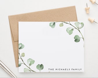 Personalized Elegant Greenery Family Thank You Cards, Customized Family Thank You Notes, Modern Custom Family Note Cards, Leaves, Gift FS016