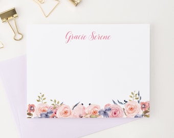Personalized Stationary Floral Stationary Cards, Elegant Stationary for Women Flat Note cards Floral Personalized Stationary for Women PS079
