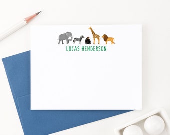 Kids Personalized Animal Stationary, Customized Zoo Stationery for Boys Zoo Animal Notecards, Wild Animal Thank You Cards, Animals, KS132