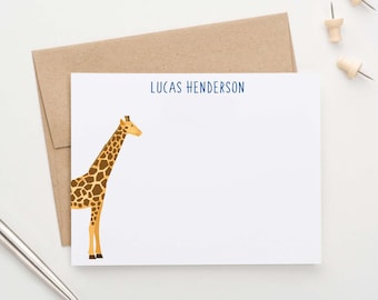 Kids Personalized Giraffe Stationery Set, Boys Custom Notecards with Giraffe Thank You Cards for Girls, Zoo Animal Thank You Notes Boy KS170