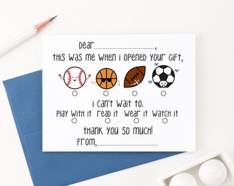Boys Sports Guided Stationary Set, Personalized Kids Thank You Notes Fill In Thank You Cards for Boy, Customized Sport Stationery Set, KS138