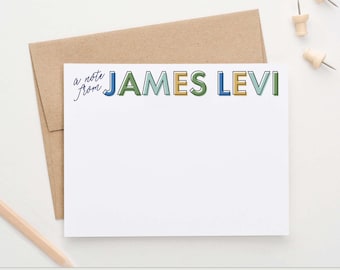 A Note From Notecard for Boys Personalized Stationery Set, Simple Note Cards for Kids Stationary for Boy Thank You Notes, Cute, Modern KS191