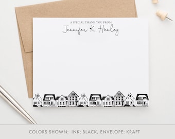 Personalized Professional Stationery for Women Custom Real Estate Stationery, Houses Bottom Border Note Cards for Real Estate Agent, PS180