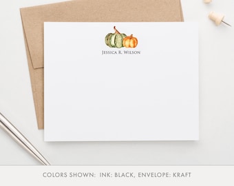Orange and Green Pumpkin Stationery Set, Customized Simple Fall Thank You Cards, Personalized Autumn Note Cards for Women, Pumpkins PS169