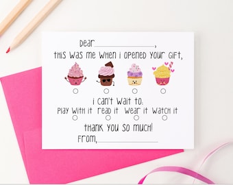 Kids Personalized Cupcake Thank You Card Fill In Thank You Notes, Girls Stationary Set Personalized Guided Stationery for PreK, Kinder KS126